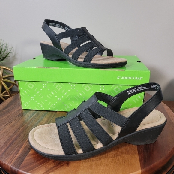 St. John's Bay Black Stretchy Straps Slip On Sandals Size 8 - Picture 4 of 17